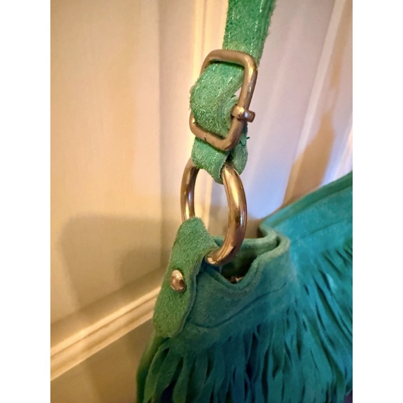 NEW LIATALIA ITALIAN SUEDE LEATHER BOHO TURQUOISE FRINGE CROSSBODY PURSE HANDBAG - Picture 7 of 14